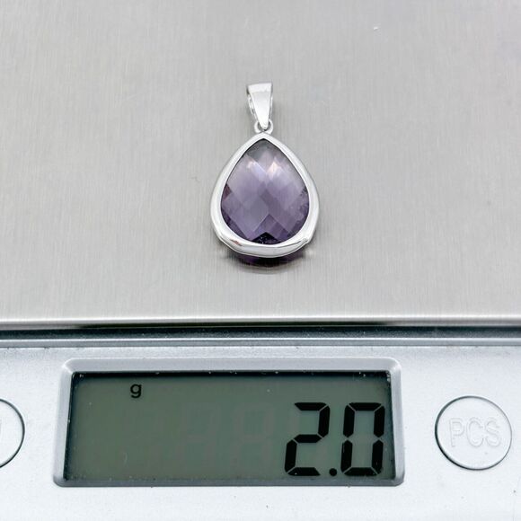 Vintage Sterling Silver 925 Purple Faceted Glass Teardrop Pendant - Picture 6 of 6